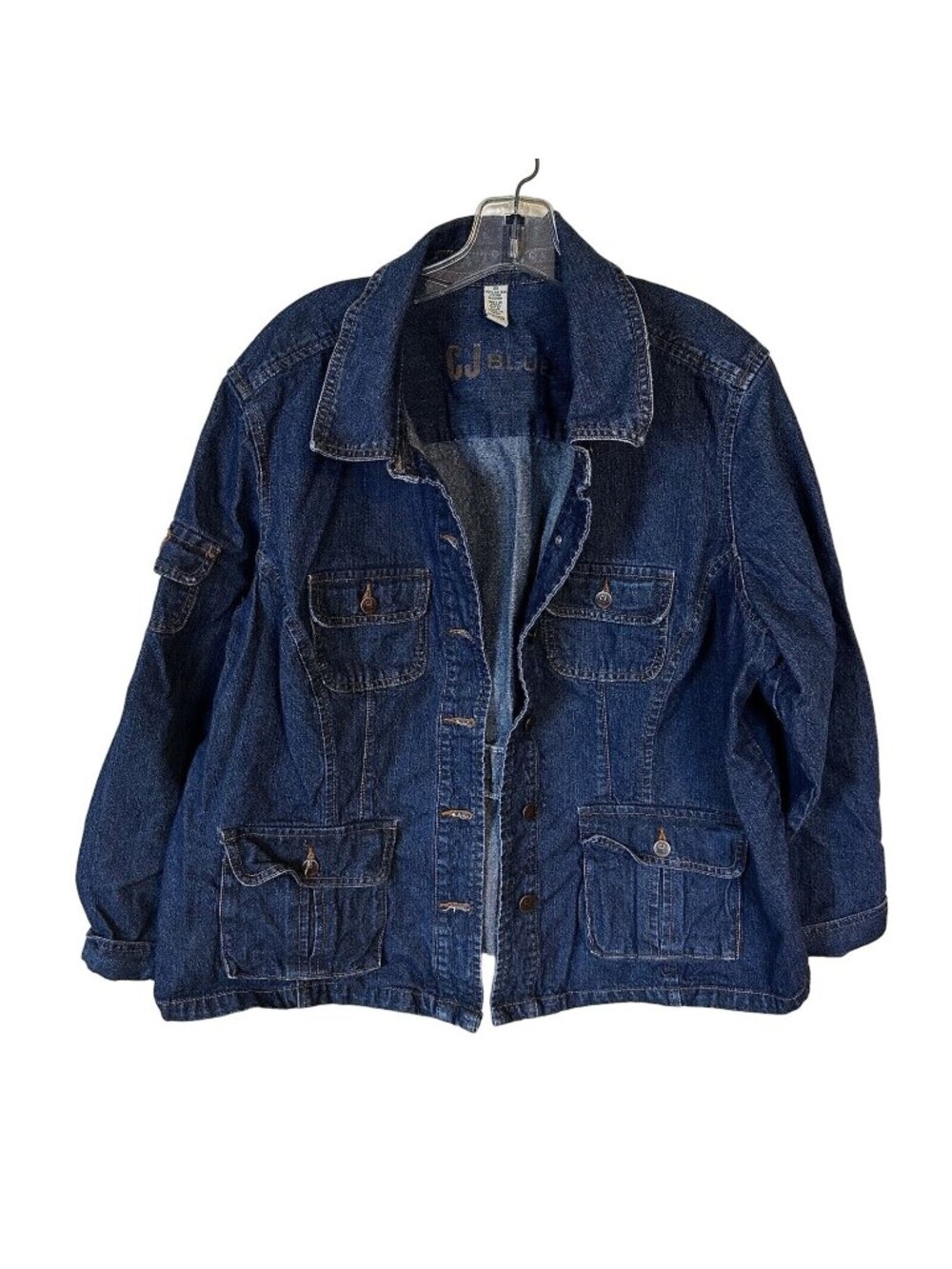 CJ Blue Womens 2X Denim Jacket Oversized Lightweight Coat Workwear Y2K Pockets - Picture 1 of 11